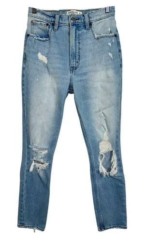 Abercrombie & Fitch The Skinny High Rise Blue Denim Distressed Jeans Size 26 2 R thumbnail 1