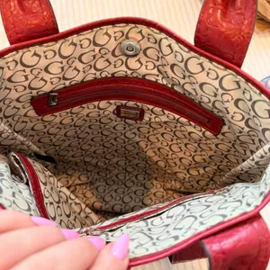 GUESS Y2K Burgundy Monogram Hand Bag Signature Silver Triangle Rhinestone Logo thumbnail 14
