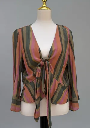 American Eagle Striped Tie Front Boho Shrug Top Long Flutter‎ Bell Sleeve Size M thumbnail 1