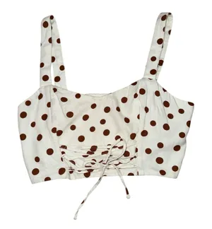 Abercrombie & Fitch BNWOT white brown polka dot crop front tie tank top women L thumbnail 1