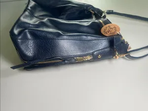 Navy Leather Shoulder Bag with Gold Hardware - Women's thumbnail 4