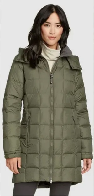 Eddie Bauer Altamira Down Parka 2X Green Quilted Hooded Long Coat thumbnail 1