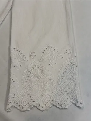 EUC J. Jill White 100% Cotton Eyelet Square-Neck Tunic Top Size Small thumbnail 6