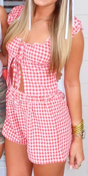 Gingham Red Set Shein thumbnail 1