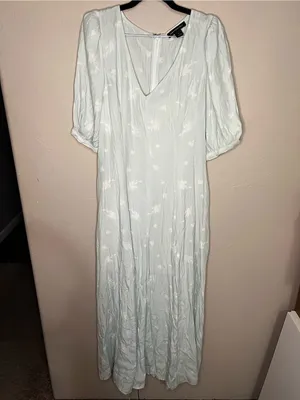 Something‎ Navy Light Teal Chalk Etch Flowers Viscose Romantic Maxi Dress thumbnail 2