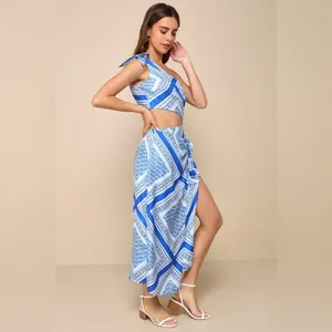 Lulus Vacay Beauty Blue Scarf Print One-Shoulder Tie-Strap Midi Dress thumbnail 3