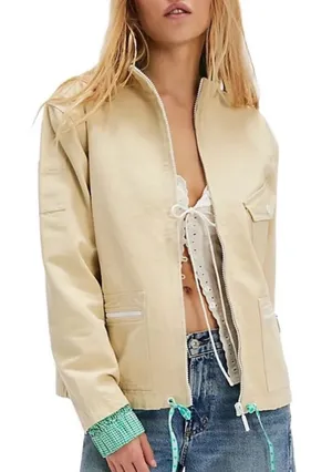 FREE PEOPLE WE THE‎ FREE Top Down Jacket in Khaki Chino Small NWOT Funnel Neck thumbnail 1