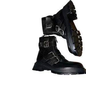 New Zara leather black Moto combat boots buckles and zippers EU 36 US 6 thumbnail 6