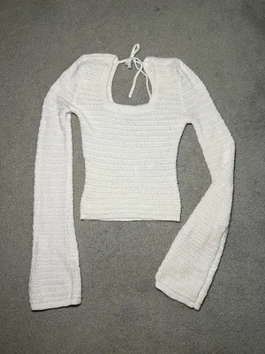 Hollister White Long Sleeve Crochet Top Size XS thumbnail 3