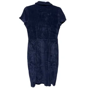 Corduroy Bodycon Dress Blue Zip Front Collared 90s Y2K Soft Stretch‎ Fitted Med thumbnail 3