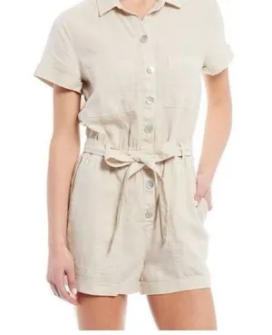 Cloth & Stone Size S 100% Linen Rolled Hem Pocket Utility Romper thumbnail 1