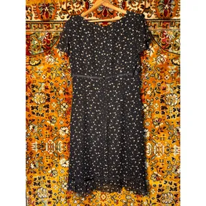 Vintage 100% Silk Black Cream Polka Dot Flutter Sleeve Midi Dress Size 8 thumbnail 6