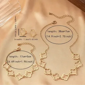 Boutique Clover Neckalce Bracelet Earring Set for Women 14K Gold Plated Stainless Steel thumbnail 4