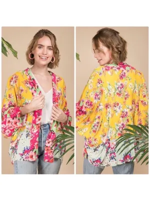 NWOT ANTHROPOLOGIE AKEMI KIN Yellow Floral Boho Kimono Cardigan OSFM thumbnail 2