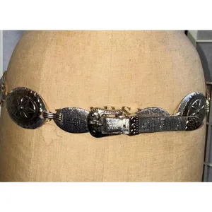 Vintage Y2K Silver Tone‎ Stamped Metal Boho Western Rodeo Concho Style Belt thumbnail 5