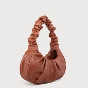 Brown faux leather ruched pleated scrunchy ruched shoulder hand bag bag purse. Measurement in pics thumbnail 3