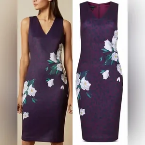 NEW Ted Baker Toriiy Wilderness Print purple Dress sz TB 4 US 12 thumbnail 3