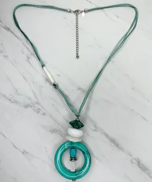 Chico's Silver Tone Faux Turquoise Beaded Pendant Necklace ✨ thumbnail 1