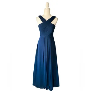 Azazie Navy Kaleigh A-Line Pleated Chiffon Maxi Dress thumbnail 3
