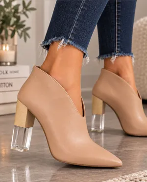 42 Gold Size 8M Nude Pointed Toe Clear Block Heel Ankle Booties NWOT $120 MSRP thumbnail 1