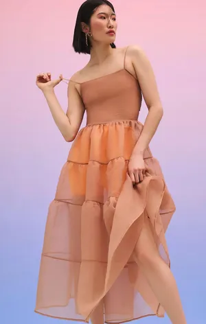 Anthropologie X OhSevenDays Tiered Sheer Midi Dress thumbnail 4