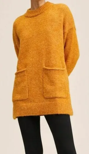 MANGO Orange Chunky Knit Oversized Sweater Sz M thumbnail 1