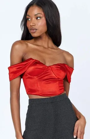 Princess Polly Red Off The Shoulder Top thumbnail 1