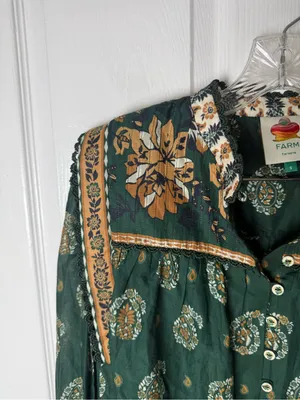 Farm Rio Green Tayla Lace Buttoned Puff Sleeve Blouse S thumbnail 4