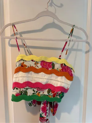 Farm Rio Toucan’s Garden Floral Wrap Crop Top | XS thumbnail 2