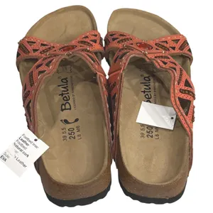 Betula by Birkenstock Joyce Double Leather Sandal Womens 8 Orange Boho Hippie thumbnail 9