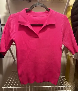 pink collared short sleeve sweater thumbnail 1