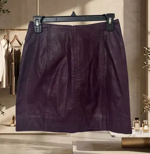 Free People Deep Plum Leather Mini Skirt thumbnail 1