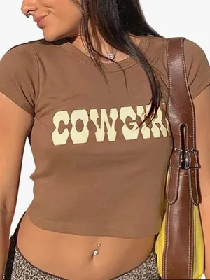 Cowgirl Graphic Crop Tee - Chocolate Brown thumbnail 1
