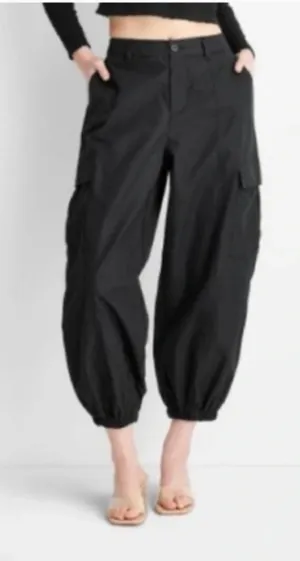 Future Collective Womens Size Medium Cargo Jogger Pants Black Windbreaker Cotton thumbnail 1