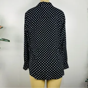 Zara Black Polka Dot Blouse Sz L Button Front Long Sleeves Shirt Top thumbnail 4