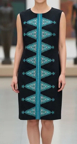 Anthropologie Tabitha Black Cotton Diamond Embroidered‎ Boho Sleeveless Dress 12 thumbnail 1