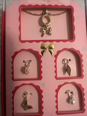 A New Day Gold Tone Necklace and Charm Set with Bow Accents - Pink Display NWT thumbnail 2