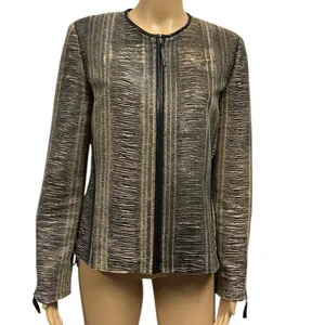 Blue Ice Tan Black Textured Zip Up Zip Sides and Cuffs Blazer Jacket Womens 10 thumbnail 3