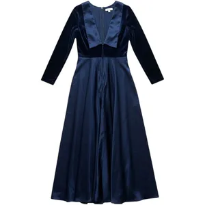 Vintage 90s Scott‎ McClintock Navy Velvet Gown Open Back Formal Dress 12 thumbnail 4