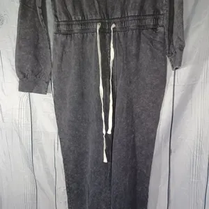 Lane 201 Faded Black Off The Shoulder comfy casual Jumpsuit with Drawstring thumbnail 6