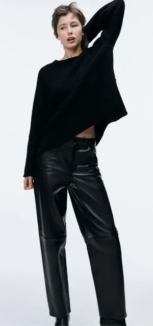 ZARA Wool Blend Solid‎ Black Shaker Knit Pullover Sweater Minimalist Medium thumbnail 1