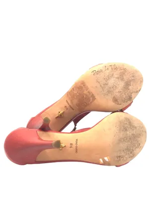 Pour La Victoire Red Leather With Gold Metal Studs T Strap Heels (8.5) thumbnail 9