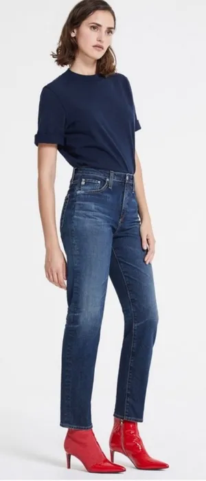 AG Phoebe Vintage High Rise straight leg dark wash ankle crop denim jeans Jean thumbnail 1