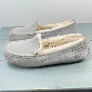 UGG Ansley Light Grey Suede Sheepskin Lined Moccasin Slippers Womens 10 thumbnail 4