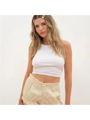 NEW For Love & Lemons Puckered Gingham Bloomer Short Pale Yellow Sz S & M thumbnail 2