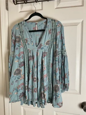 Free People Just The Two Of Us Floral Crochet Tunic Mini Dress XS thumbnail 2