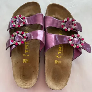 Tatami Women Leather Whimsy Sandals 39 Plum Rhinestone Buckle Slide Birkenstock thumbnail 7