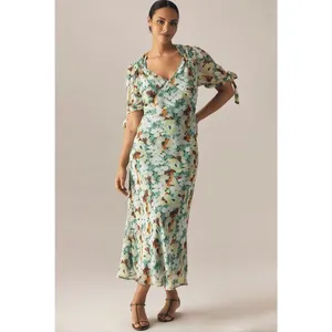 By Anthropologie Short-Sleeve V-Neck Slip Midi Dress-NWT thumbnail 4