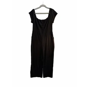 NEW Black Cap Sleeve Square Jumpsuit Pockets L thumbnail 3