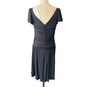 Zara Black Draped Mini Dress Size M Flutter Sleeve Ruched V-Neck Cocktail Party thumbnail 3